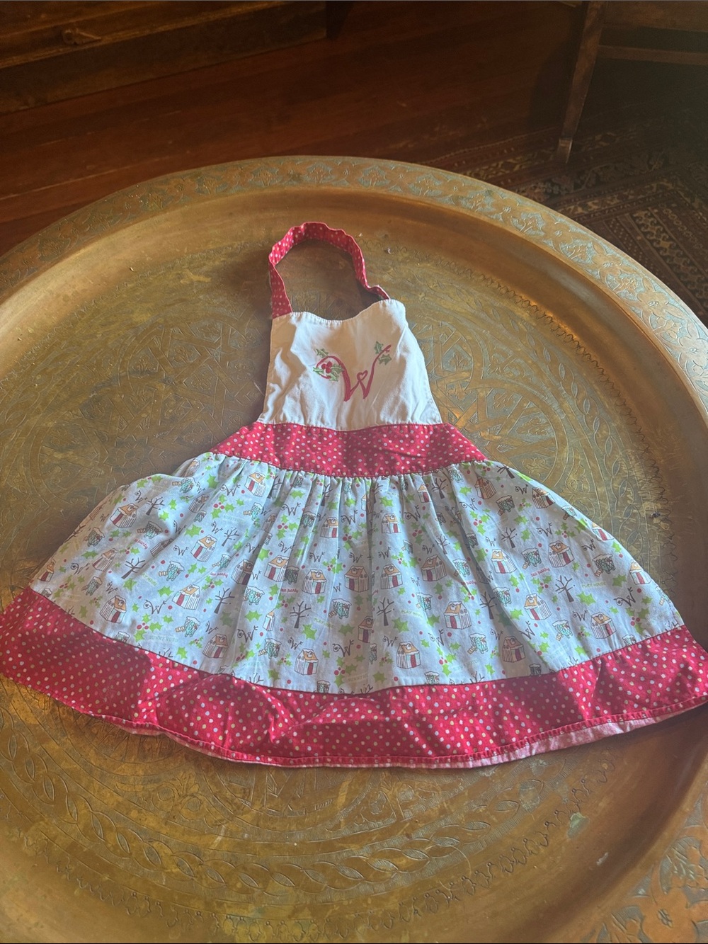 American Girl White and Pink Bib-Style Dress with Woodland Print